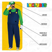 Load image into Gallery viewer, Super Mario Luigi Deluxe Adult Costume