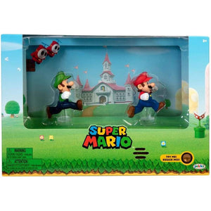 Super Mario and Luigi Figures with Interactive Background