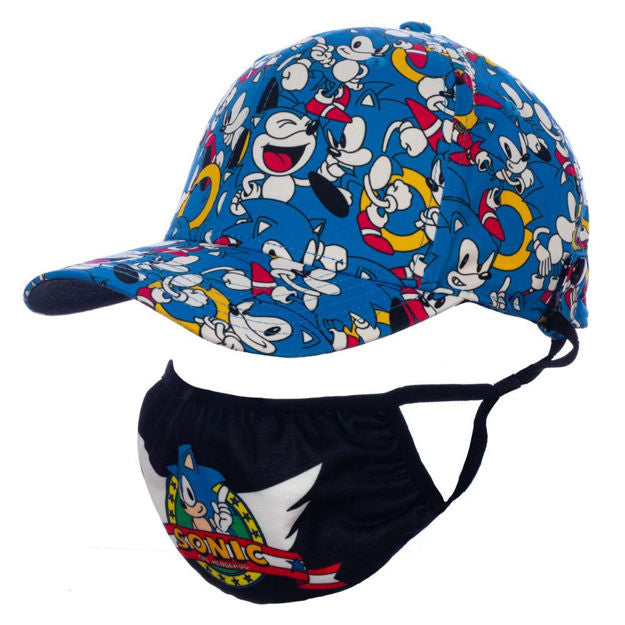 Sonic the Hedgehog Hat and Face Cover Combo Curved Bill Snapback